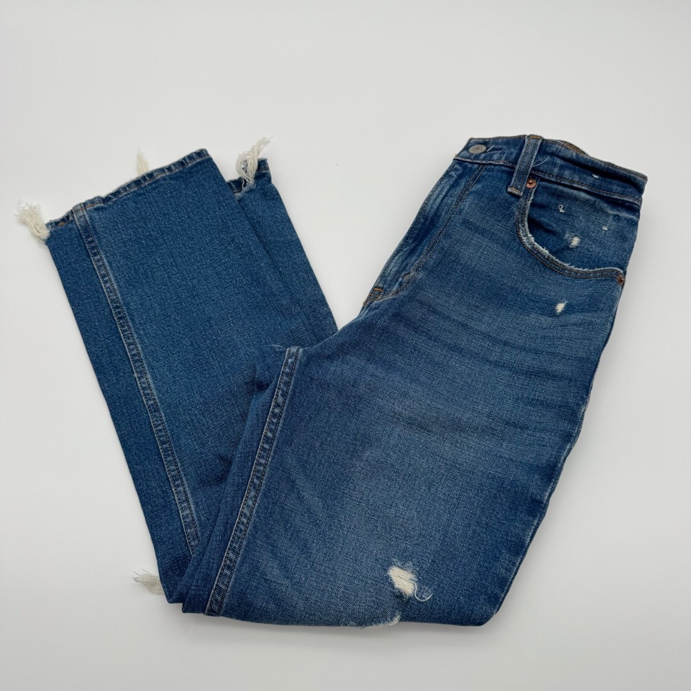 Abercrombie & Fitch The Ankle Straight Ultra High Rise Distressed Jeans 26/2S